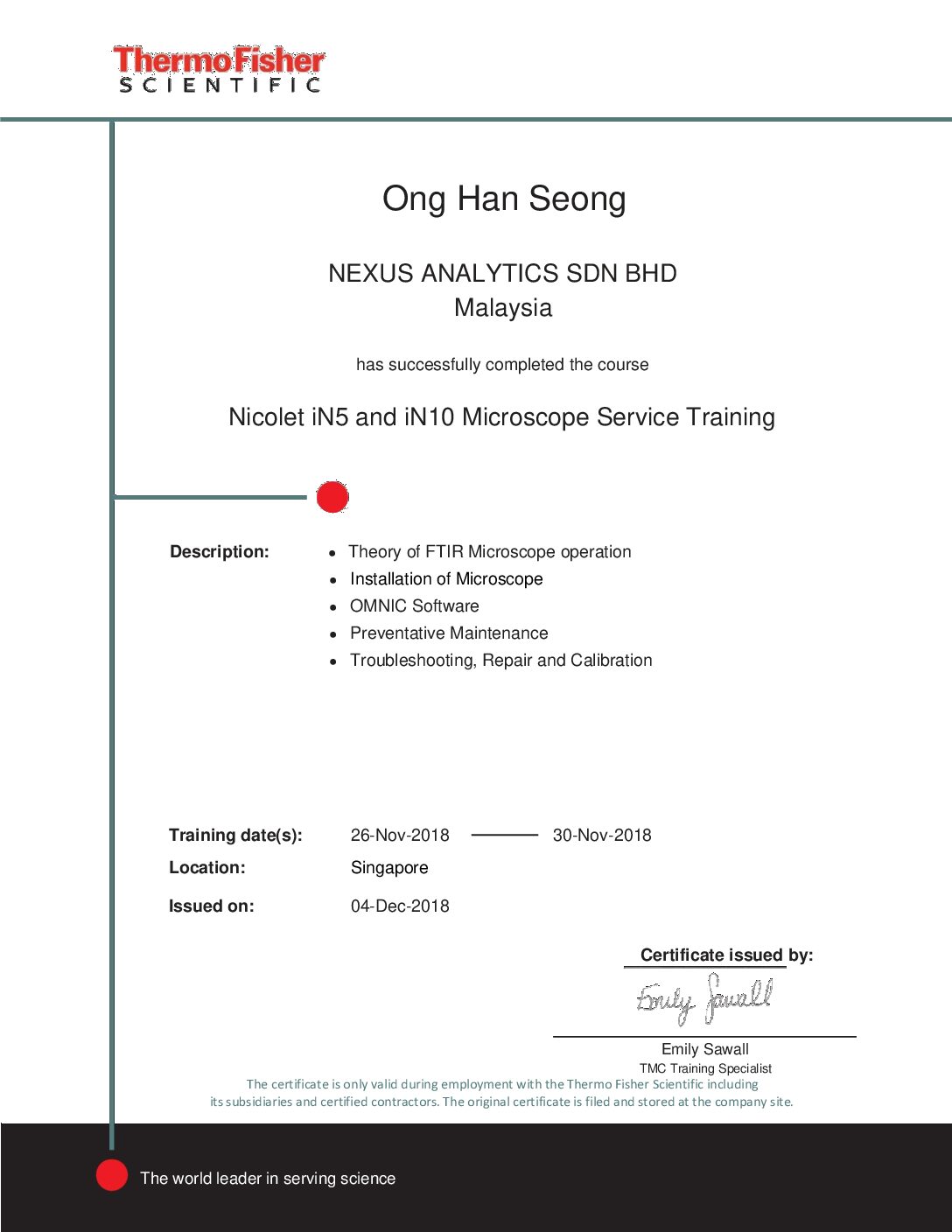 Ong - iN10 Training Certificate